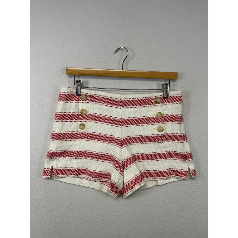 LOFT Americana Nautical Coastal Women 2 Red White Striped Tweed Sailor Shorts